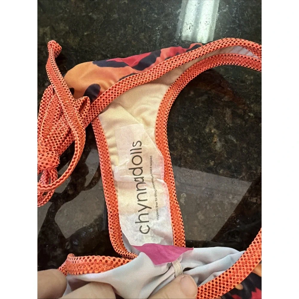 Chynna Dolls Bikini Swimwear Dancer Sz S/M Orange Animal Print Scrunch Butt NWT
